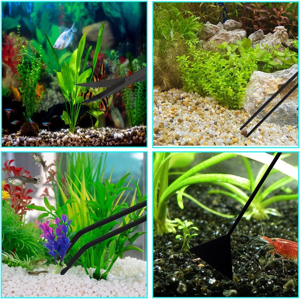 carmdering - Aquascaping Tools Kit - Aquarium Planten Gereedschap Set - Roestvrij Staal Instrumenten - Precisie Trimmen En Snoeien - Substraat Aanpassen En Reinigen - 304 RVS Materiaal - Ergonomisch Lang Handvat - 4 Delige Set thumbnail 3