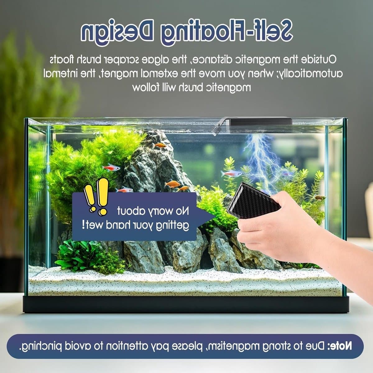 Aquarium Raamreiniger Magnetisch met 2 Schrapers, Ideaal voor Algenverwijdering en Onderhoud van Vissentanks tot 15 mm Acrylglas Dikte, Drijvend Ontwerp voor Gemakkelijk Gebruik thumbnail 4