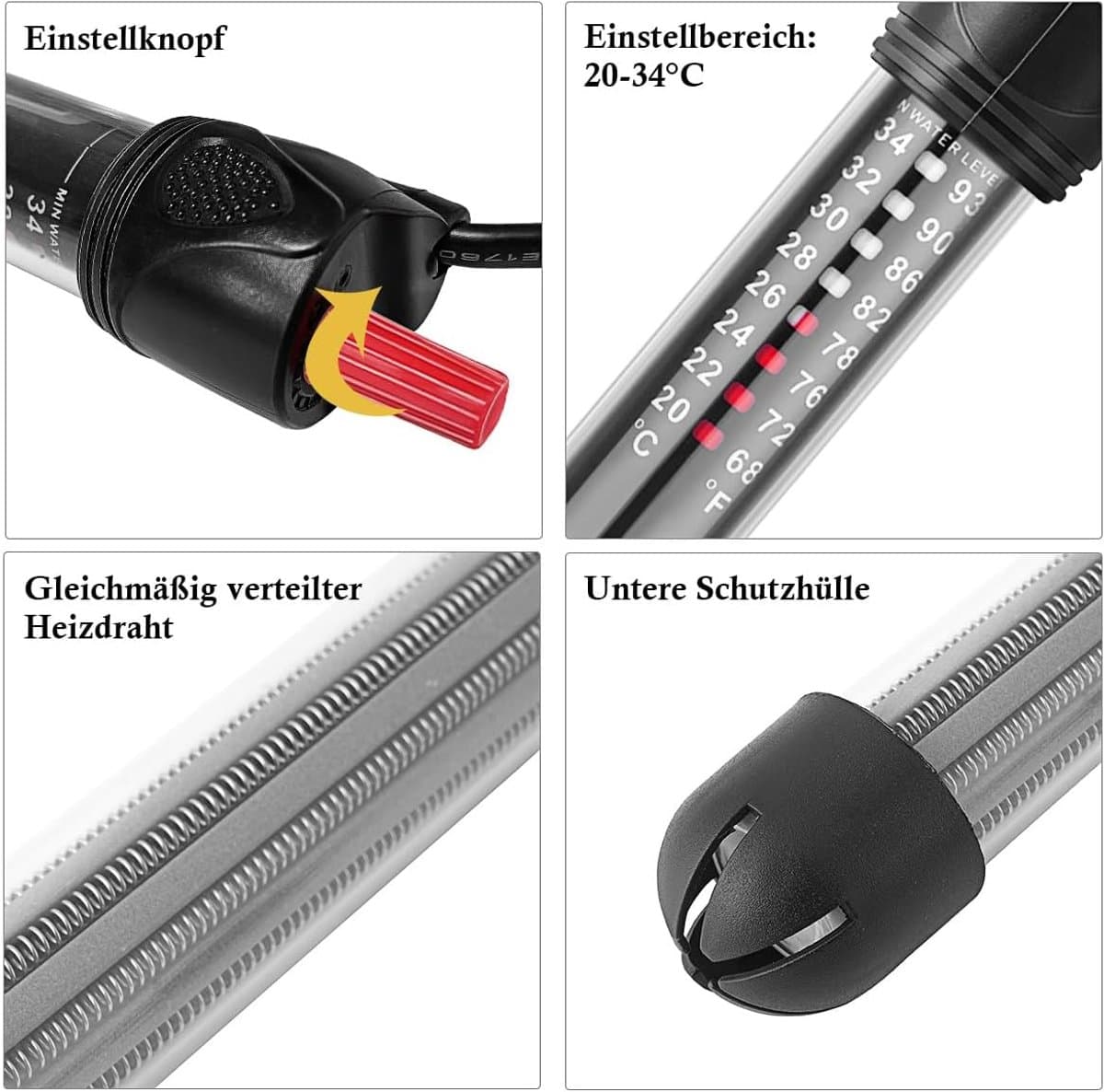 Aquarium Verwarmer 50W - 15-50L Verdikt Kwartsglas Aquariumverwarming - Instelbare Temperatuur Aquarium Heater met Zuignappen & Thermostaat - 1 Stuk thumbnail 4