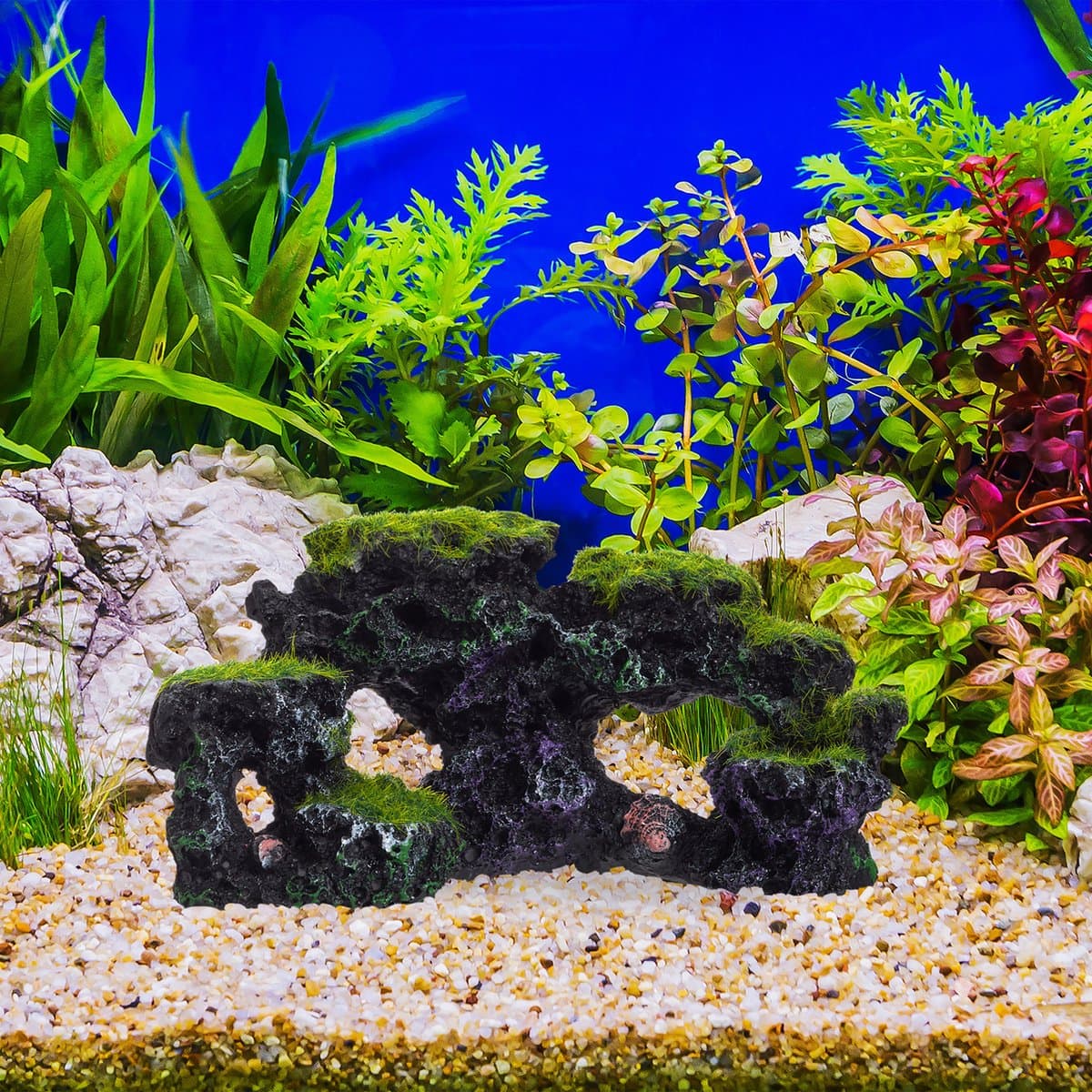 aquarium decoratie rots - natuurlijk - schuilplek - grot - aquarium versiering - 8,5 x 17 cm - zwart-groen thumbnail 4