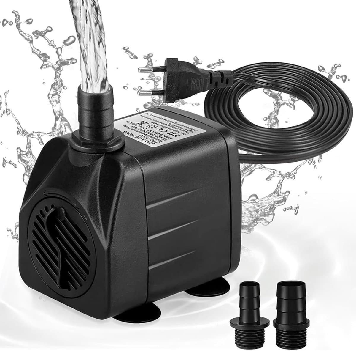 Stille 10 W Mini-Waterpomp 600 L/U - met 1,4 M Snoer en 2 Sproeiers - voor Aquaria, Vijvers en Fonteinen thumbnail 9