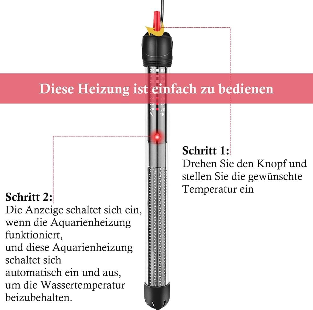 Aquarium Verwarmer 50W - 15-50L Verdikt Kwartsglas Aquariumverwarming - Instelbare Temperatuur Aquarium Heater met Zuignappen & Thermostaat - 1 Stuk thumbnail 6
