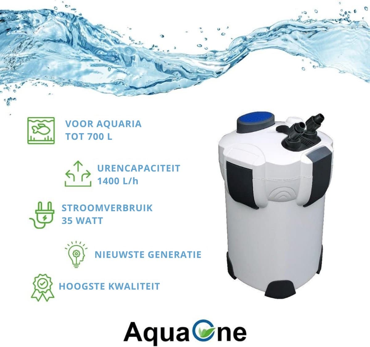 AquaOne Aquarium buitenfilter HW-303A 1400 l/u I Hoogwaardige filter voor aquaria tot 700 liter I Pomp met filtermedia voor zoetwater- en zeewateraquaria thumbnail 5