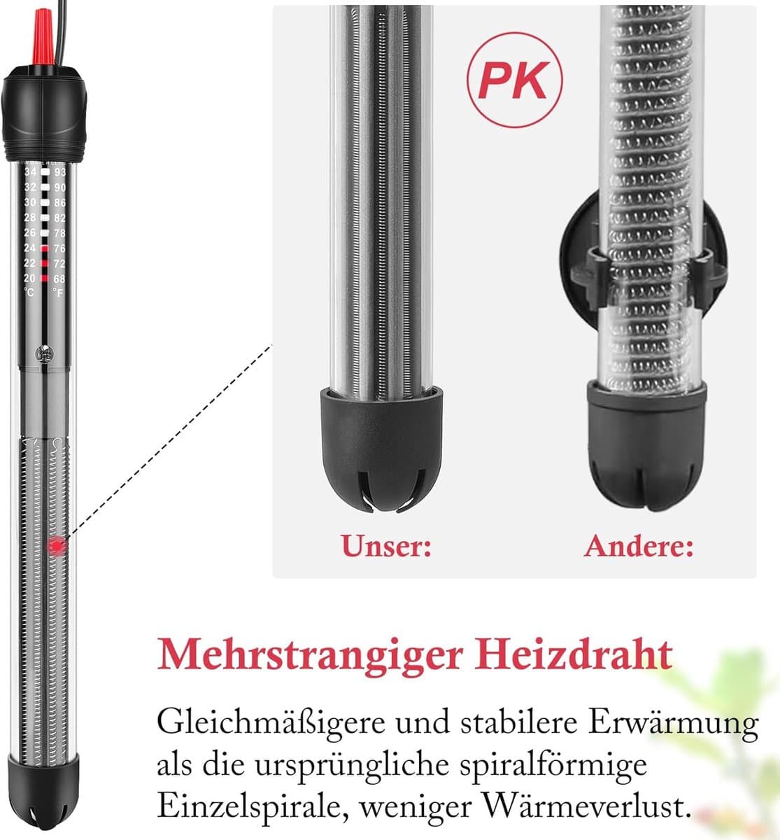 Aquarium Verwarmer 50W - 15-50L Verdikt Kwartsglas Aquariumverwarming - Instelbare Temperatuur Aquarium Heater met Zuignappen & Thermostaat - 1 Stuk thumbnail 5