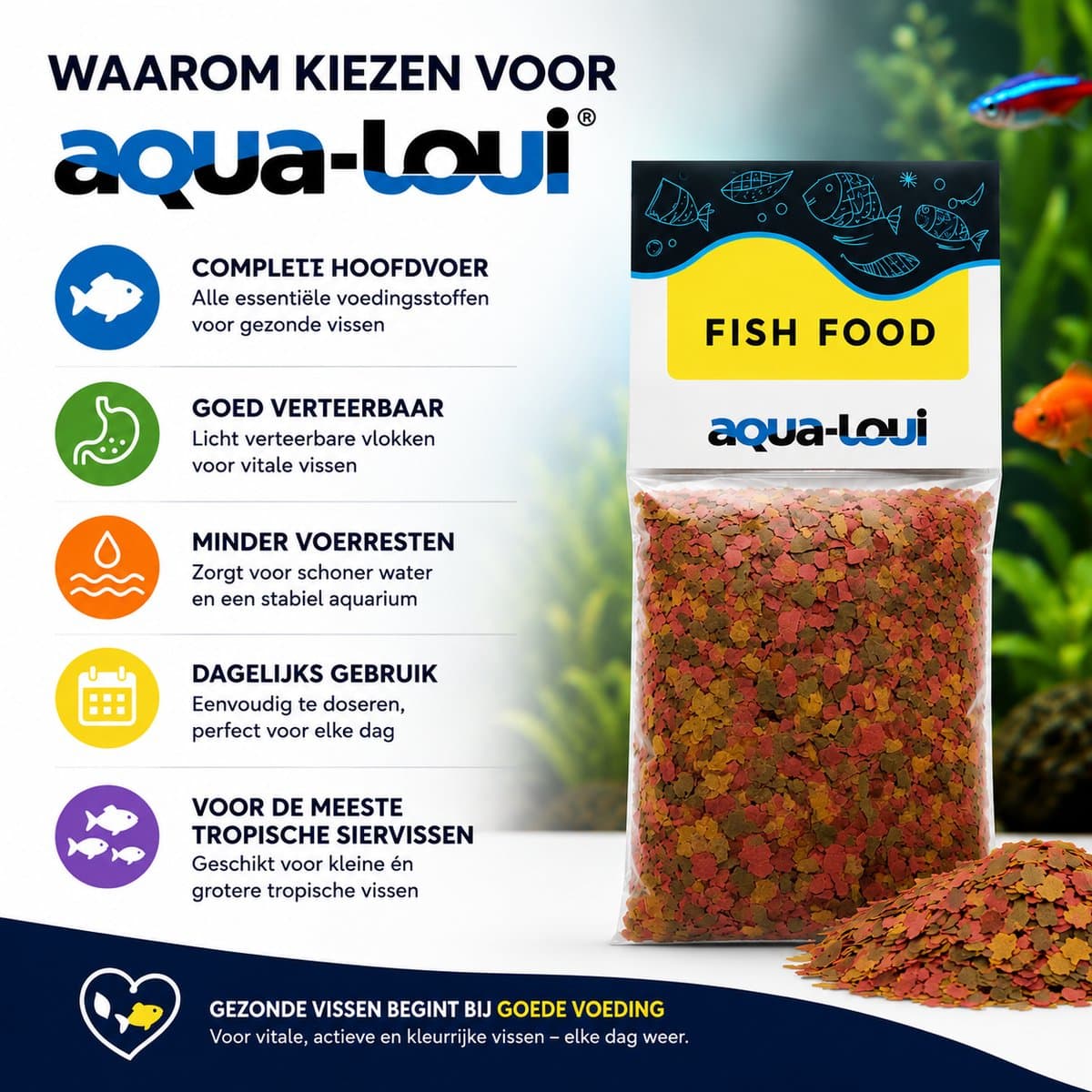 Aqua-Loui® - Tropisch Visvoer - Aquarium Vlokken - Vlokkenvoer (Flakes) - Siervissen - Compleet Hoofdvoer - Geschikt voor Alle Tropische Aquariumvissen - 500 ml thumbnail 3