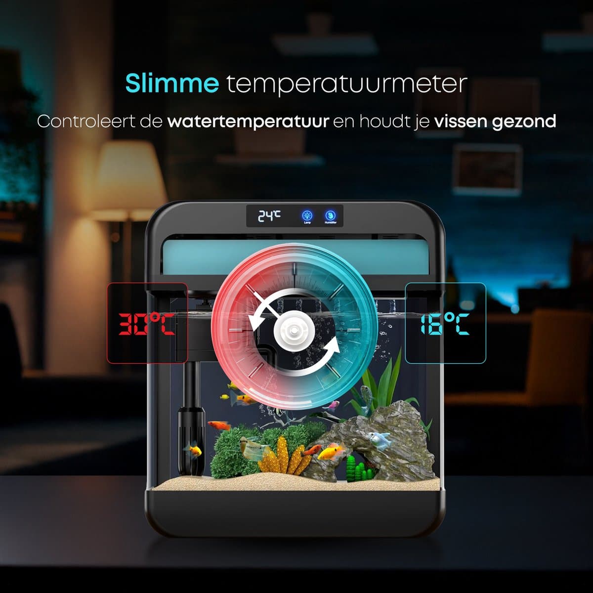 AquaImpact Zelfreinigend Aquarium 13 L – Onderzeeër - 20 Filters - Decoratie - Set met 3‑in‑1 Pomp - LED & Touch Display – Timer & Dim Functie - Incl. Luchtbevochtiger - Garnalen Aquarium thumbnail 6