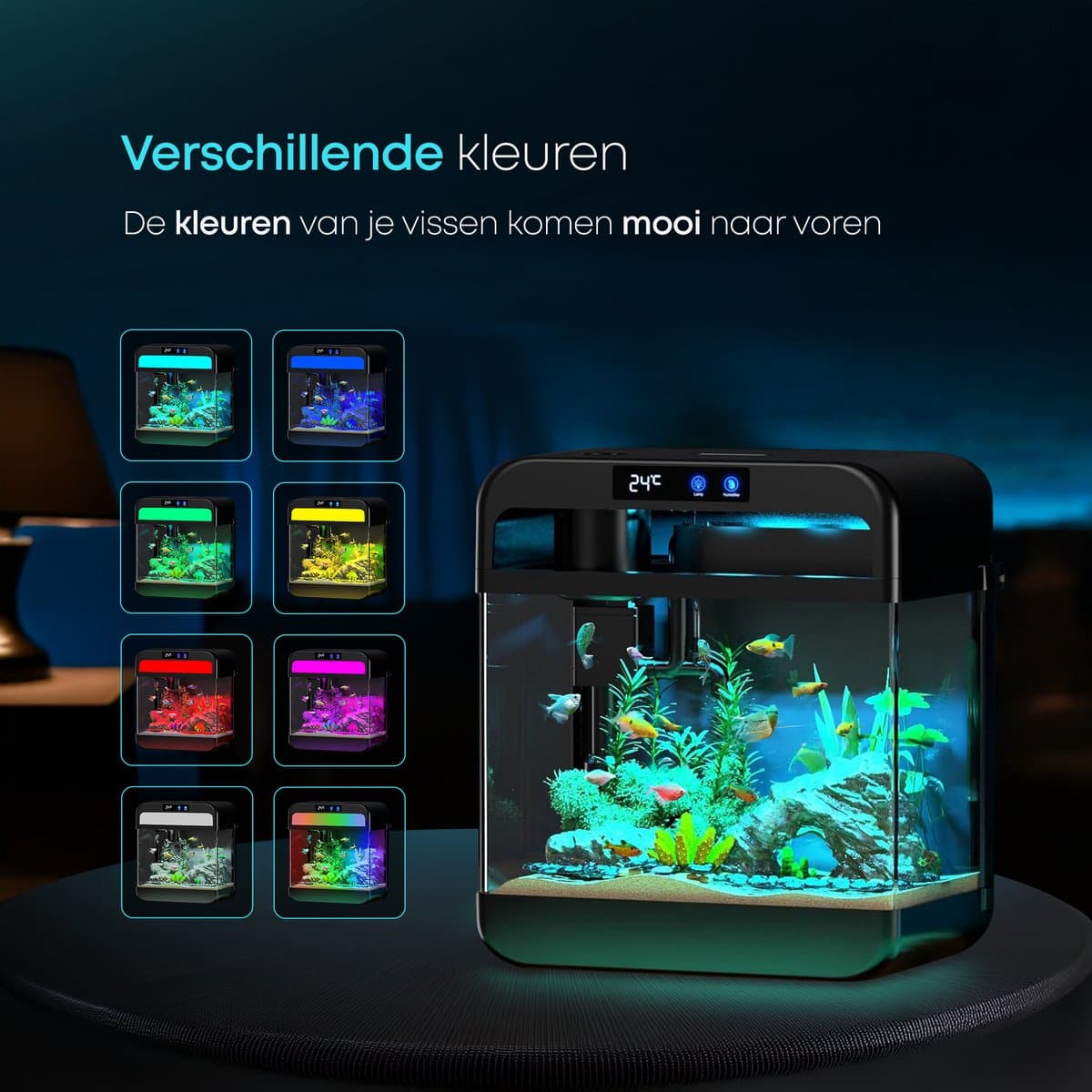 AquaImpact Zelfreinigend Aquarium 13 L – Berghuis - 20 Filters - Decoratie - Set met 3‑in‑1 Pomp - LED & Touch Display – Timer & Dim Functie - Incl. Luchtbevochtiger - Garnalen Aquarium thumbnail 8