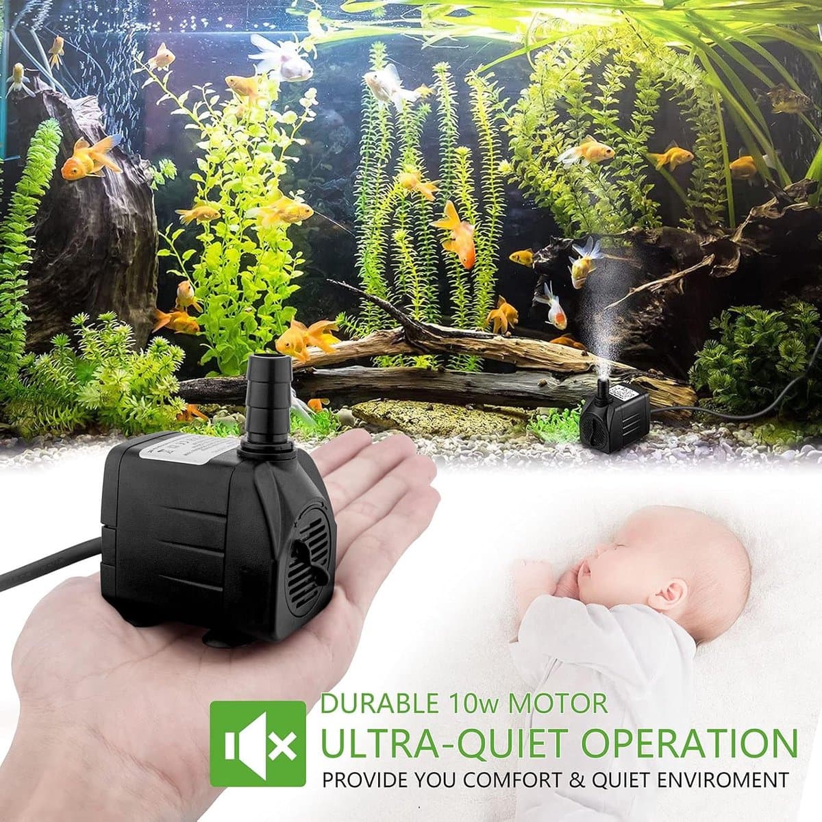 Ultrastille Mini-waterpomp 600 l/h voor Aquaria, Vijvers en Fonteinen thumbnail 12