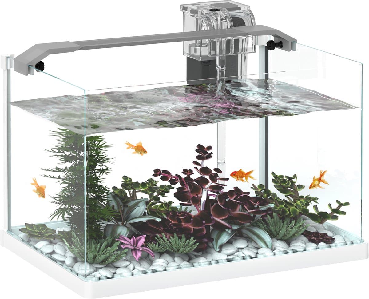 Glazen aquarium met LED-verlichting - 20 liter inhoud - filterpomp - 38 x 26 x 27 cm - wit thumbnail 5