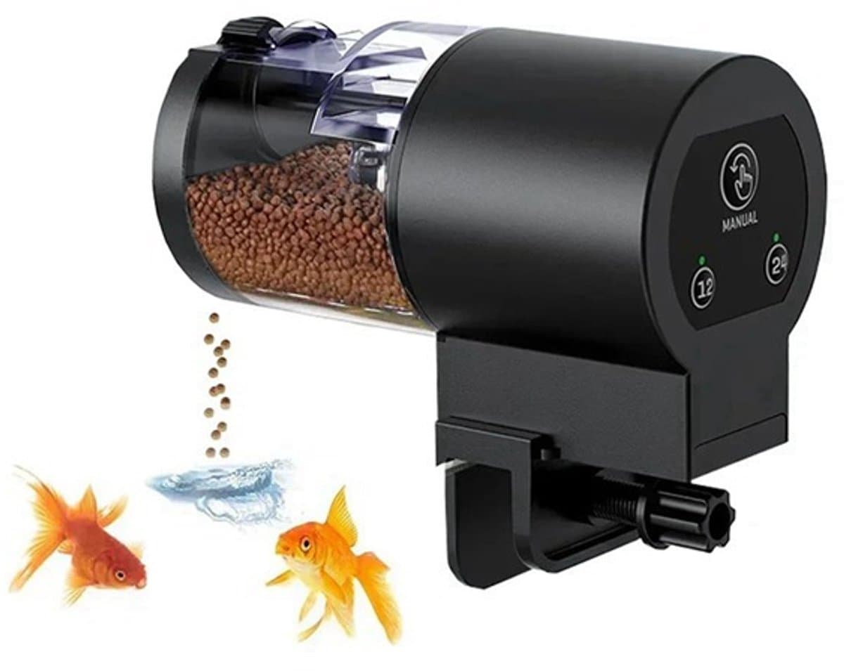 Automatische Voederautomaat voor Aquarium -Vochtbestendige Visvoerautomaat - voor Vakantie - Voor Vlokken, Korrels & Pellets - Klem & Plak Bevestiging - 100ML-Zwart - afbeelding 1