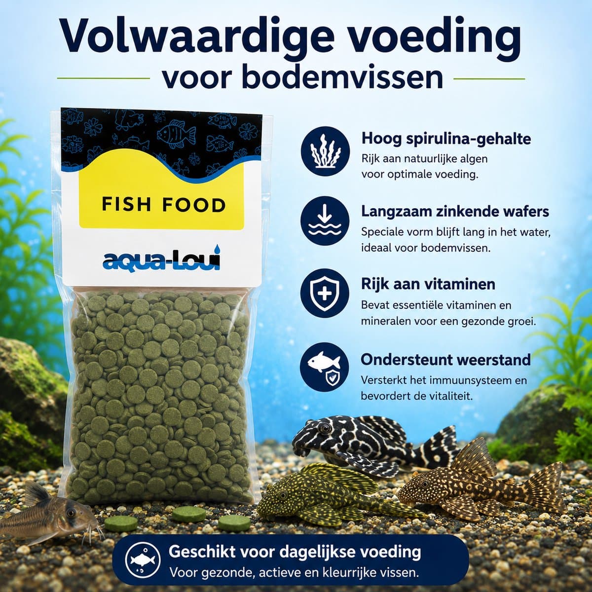 Aqua-Loui® - Spirulina Tabletten (Wafers) - Visvoer voor Pleco's, Bodemvissen en Algeneters - Tropisch Aquariumvoer - Rijk aan Spirulina, Vitamines & Mineralen - 500 ml thumbnail 3