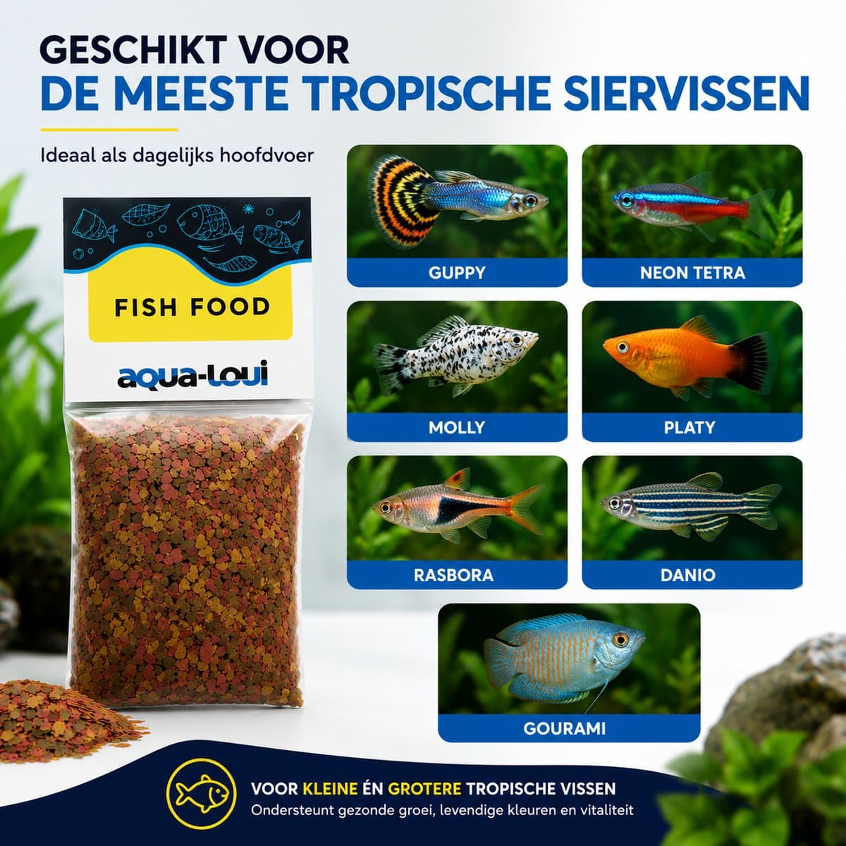Aqua-Loui® - Tropisch Visvoer - Aquarium Vlokken - Vlokkenvoer (Flakes) - Siervissen - Compleet Hoofdvoer - Geschikt voor Alle Tropische Aquariumvissen - 500 ml thumbnail 4