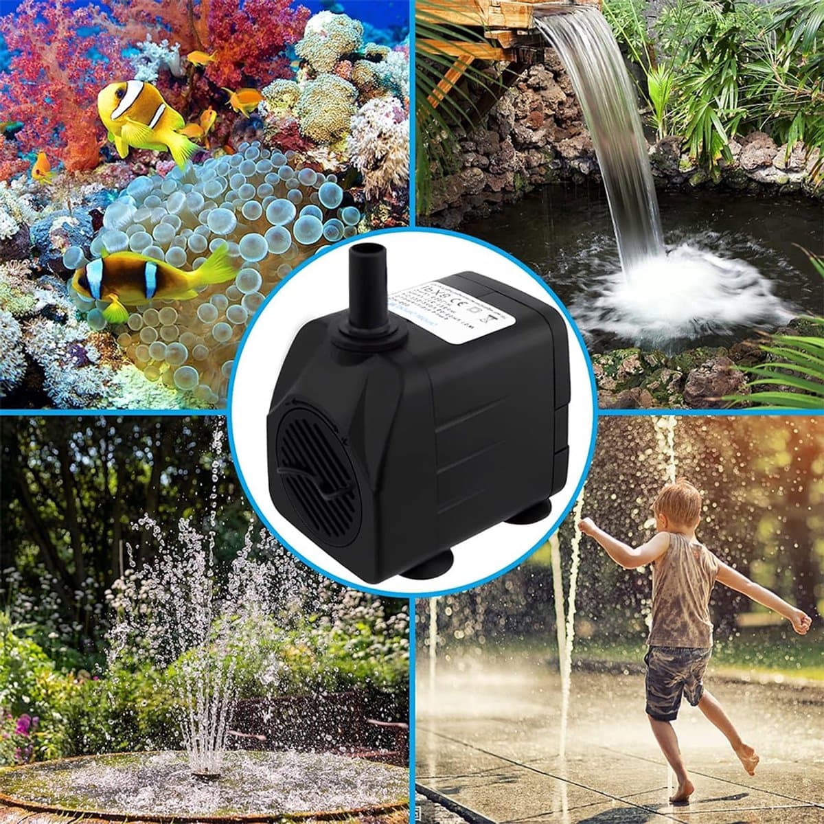 Stille 10 W Mini-Waterpomp 600 L/U - met 1,4 M Snoer en 2 Sproeiers - voor Aquaria, Vijvers en Fonteinen thumbnail 7