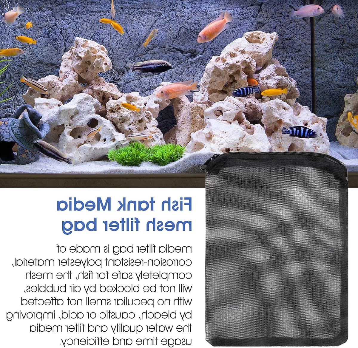 10 Stuks Herbruikbare Aquarium Filterzakken met Rits - Fijn Gaas voor Actieve Kool en Biofilters, Ideaal voor Aquaria en Waterbehandeling thumbnail 8