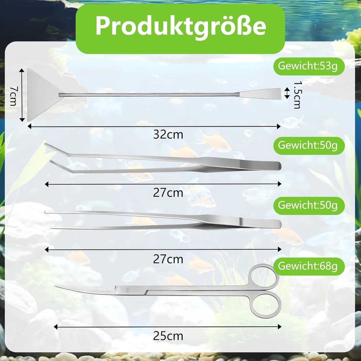 Allecto - Aquarium Aquascaping Tools Set - RVS Schoonmaakset - Voor waterplanten - Set van 4 - Onderhoud aquarium - Ideaal voor aquascaping - Gesch.. thumbnail 3