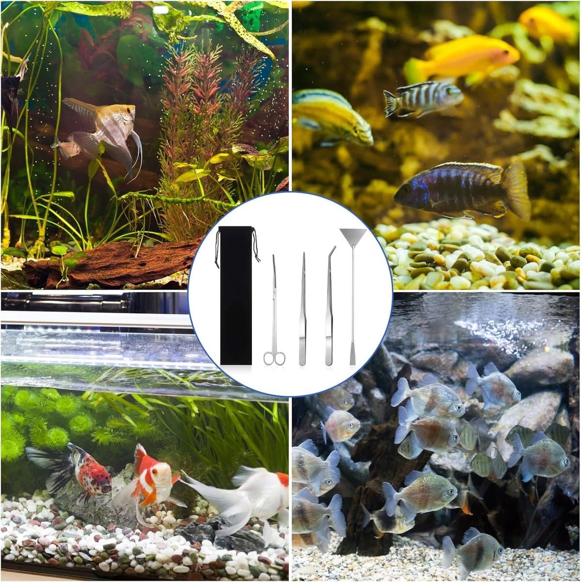 3-in-1 roestvrijstalen aquarium aquascaping set - gebogen pincet, schaar, platte zandschep - aquarium aquascaping gereedschap, accessoires en schoonmaakset - Type A thumbnail 5