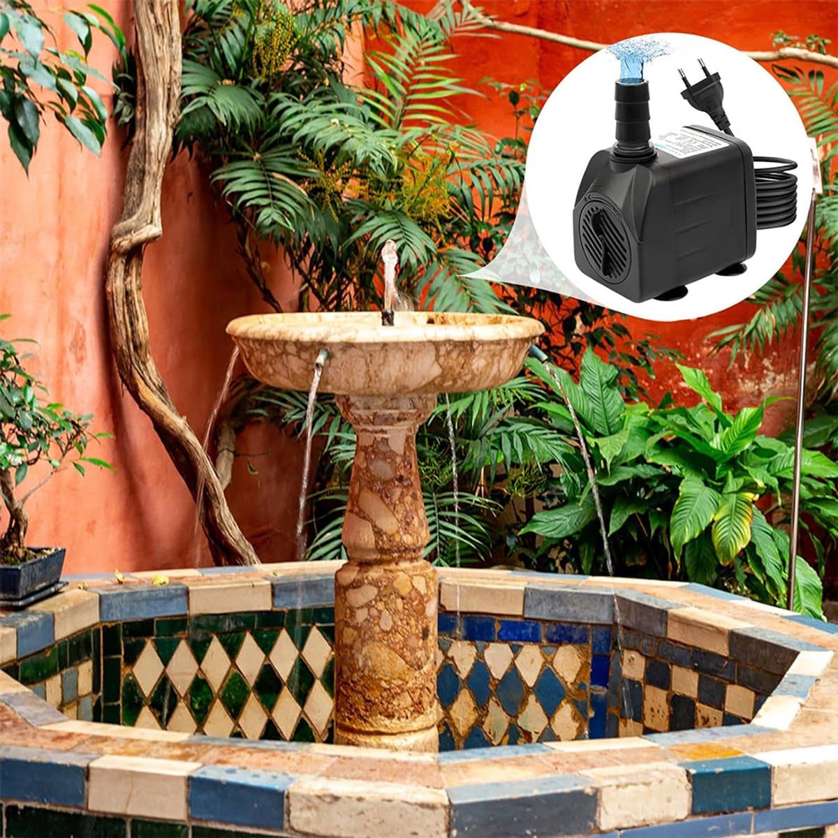 Stille 10 W Mini-Waterpomp 600 L/U - met 1,4 M Snoer en 2 Sproeiers - voor Aquaria, Vijvers en Fonteinen thumbnail 4