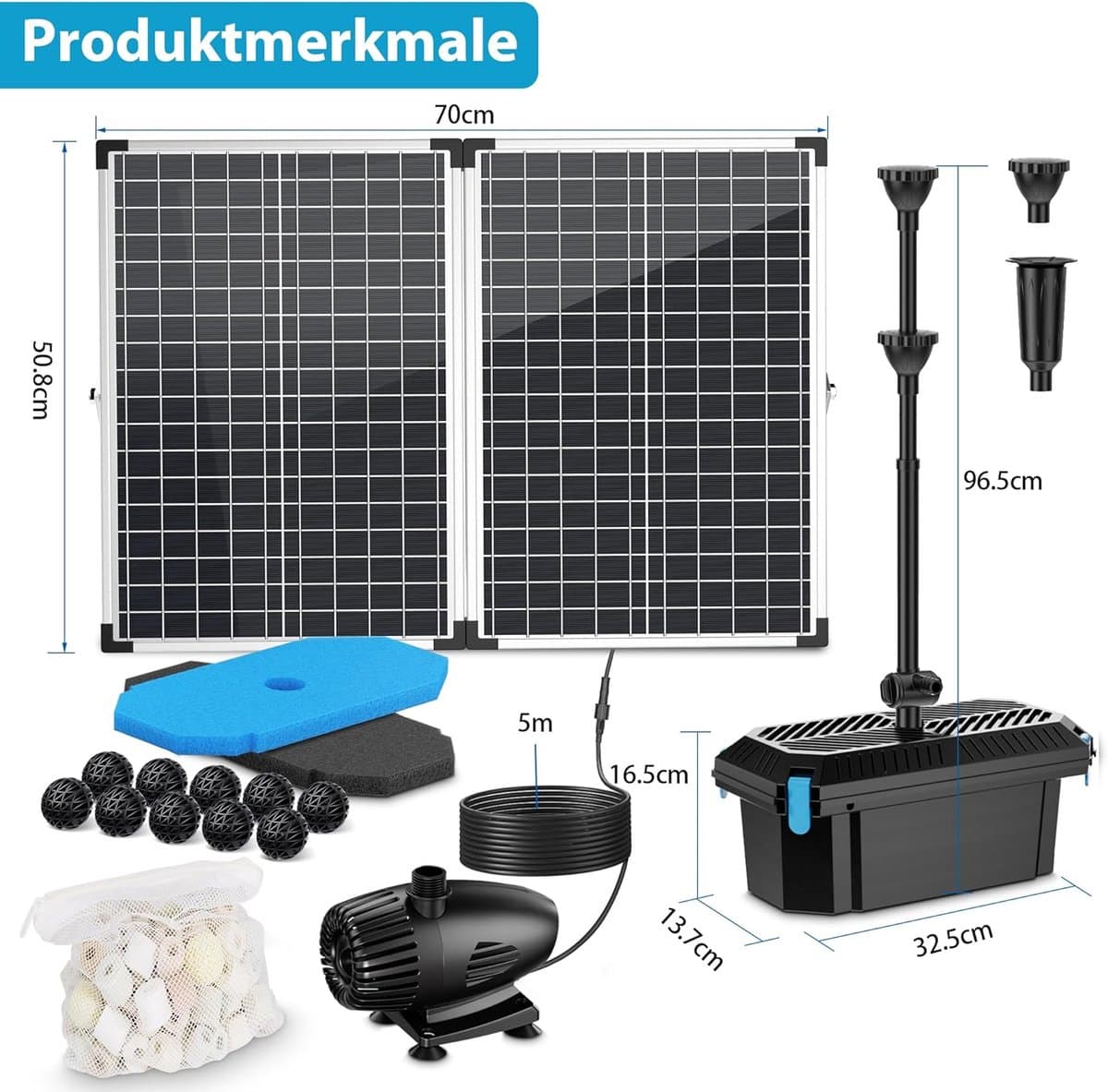 POPOSOAP Solarfontein met filter – 6,5W buitenfontein op zonne-energie, die zorgt voor een stabiele werking gedurende de dag; uitgerust met een compacte filterbox, geschikt voor kleine vijvers, vogelbadjes of aquariums. thumbnail 9
