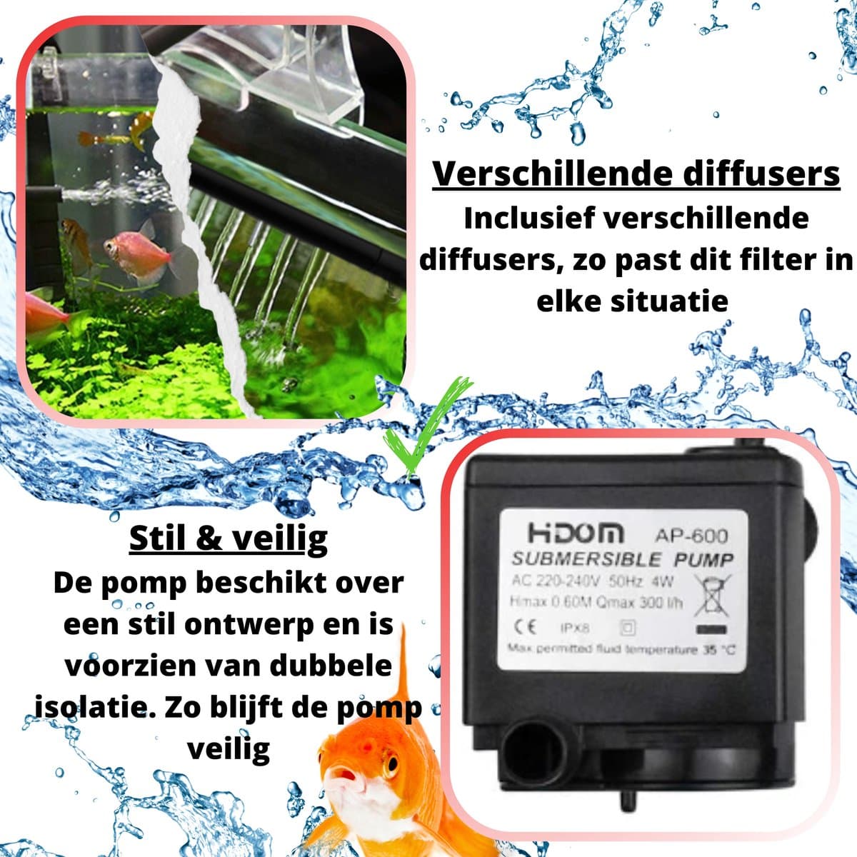Aquariumfilter 600L/H 70L-150L – Aquarium filter pomp – Zuurstofpomp thumbnail 3