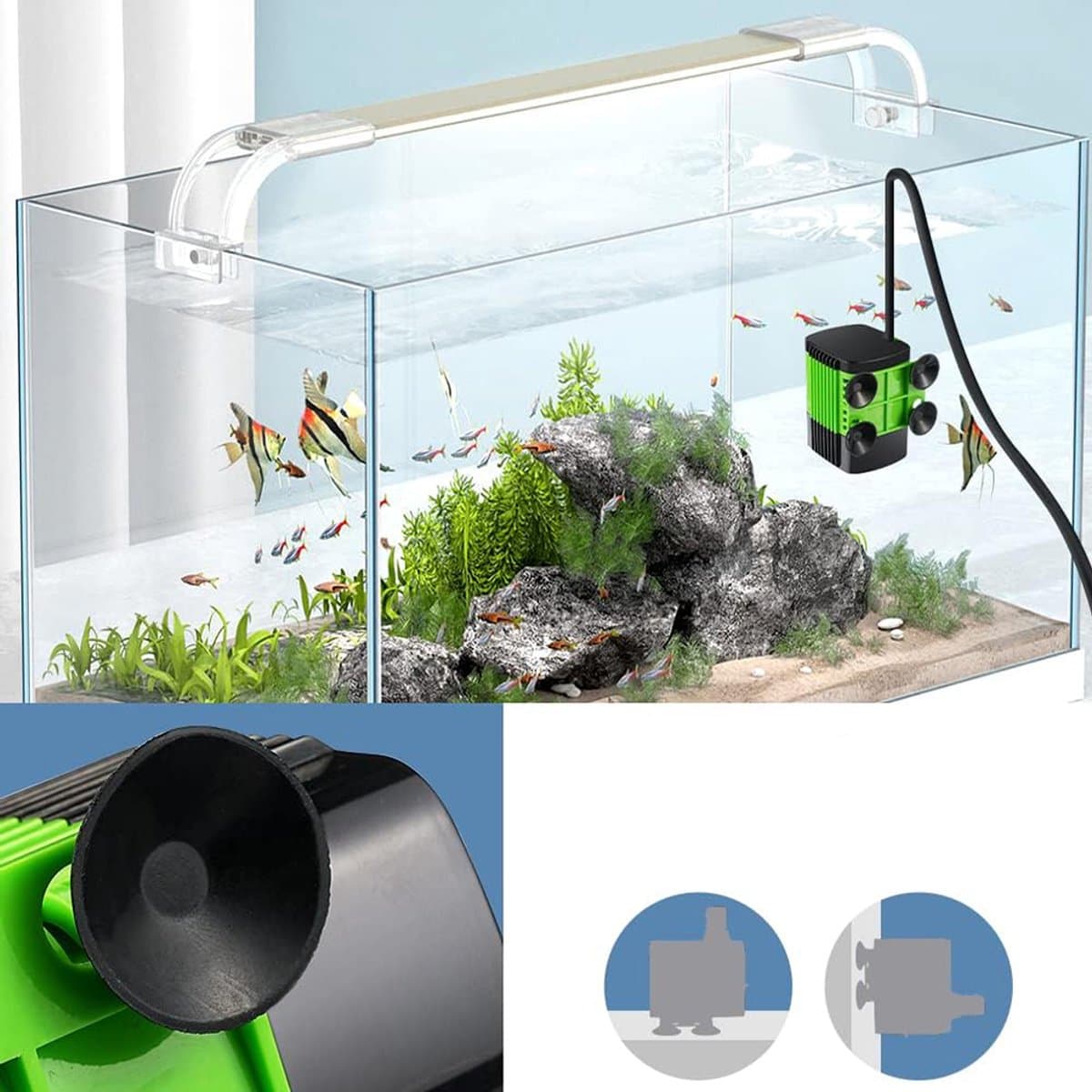 Dompelpomp - 1100 liter/uur - 20 watt - Krachtige, multifunctionele dompelpomp - geschikt voor tafelfonteinen, aquariums, watertuinen, vijvers en hydrocultuursystemen - met 3 sproeiers (13 mm, 16 mm en 19 mm) thumbnail 7