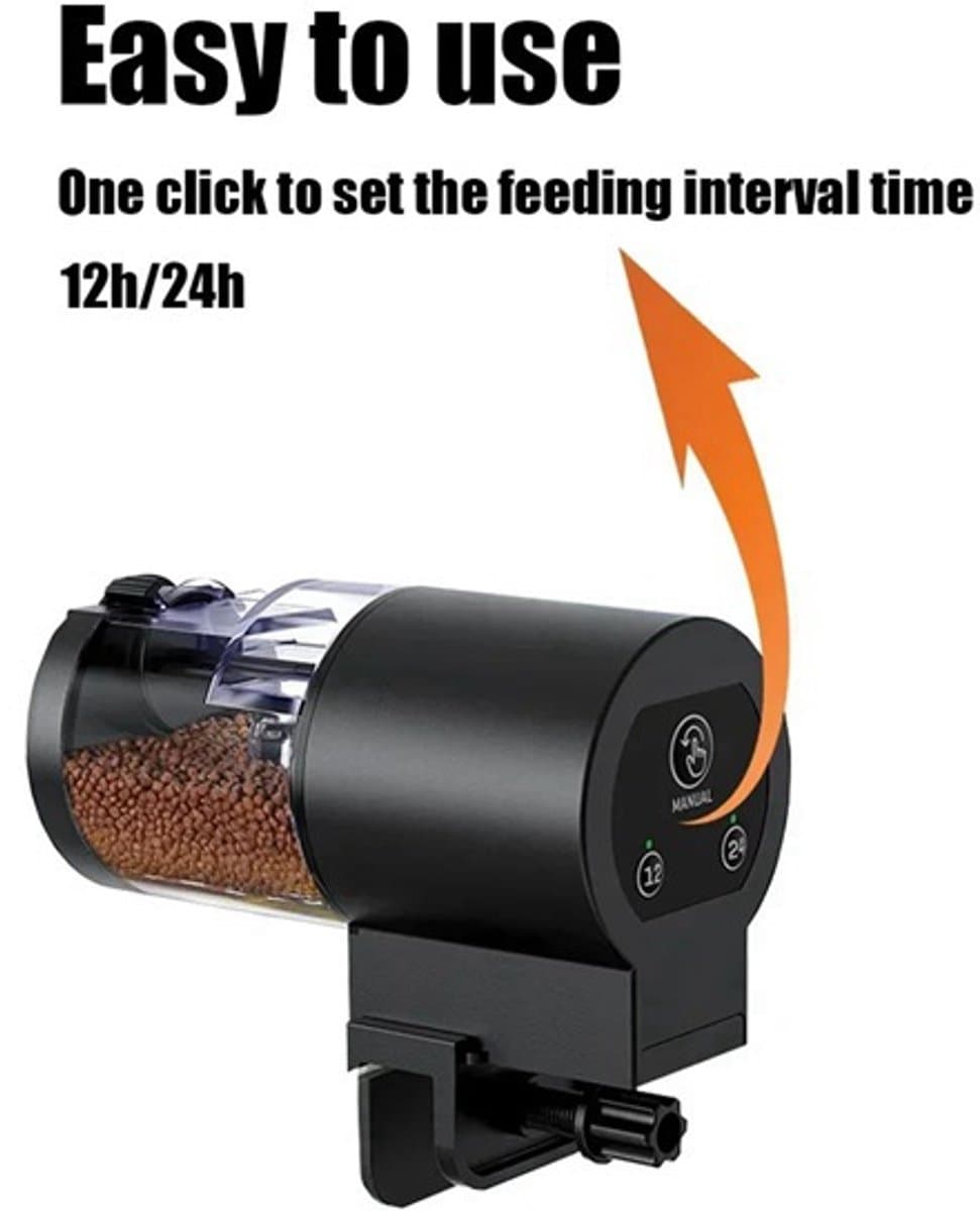 Automatische Voederautomaat voor Aquarium -Vochtbestendige Visvoerautomaat - voor Vakantie - Voor Vlokken, Korrels & Pellets - Klem & Plak Bevestiging - 100ML-Zwart thumbnail 5