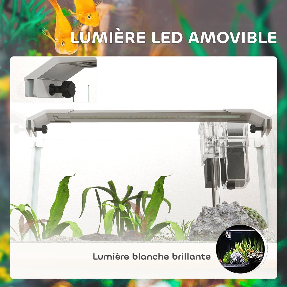 Glazen aquarium met LED-verlichting - 20 liter inhoud - filterpomp - 38 x 26 x 27 cm - wit thumbnail 2