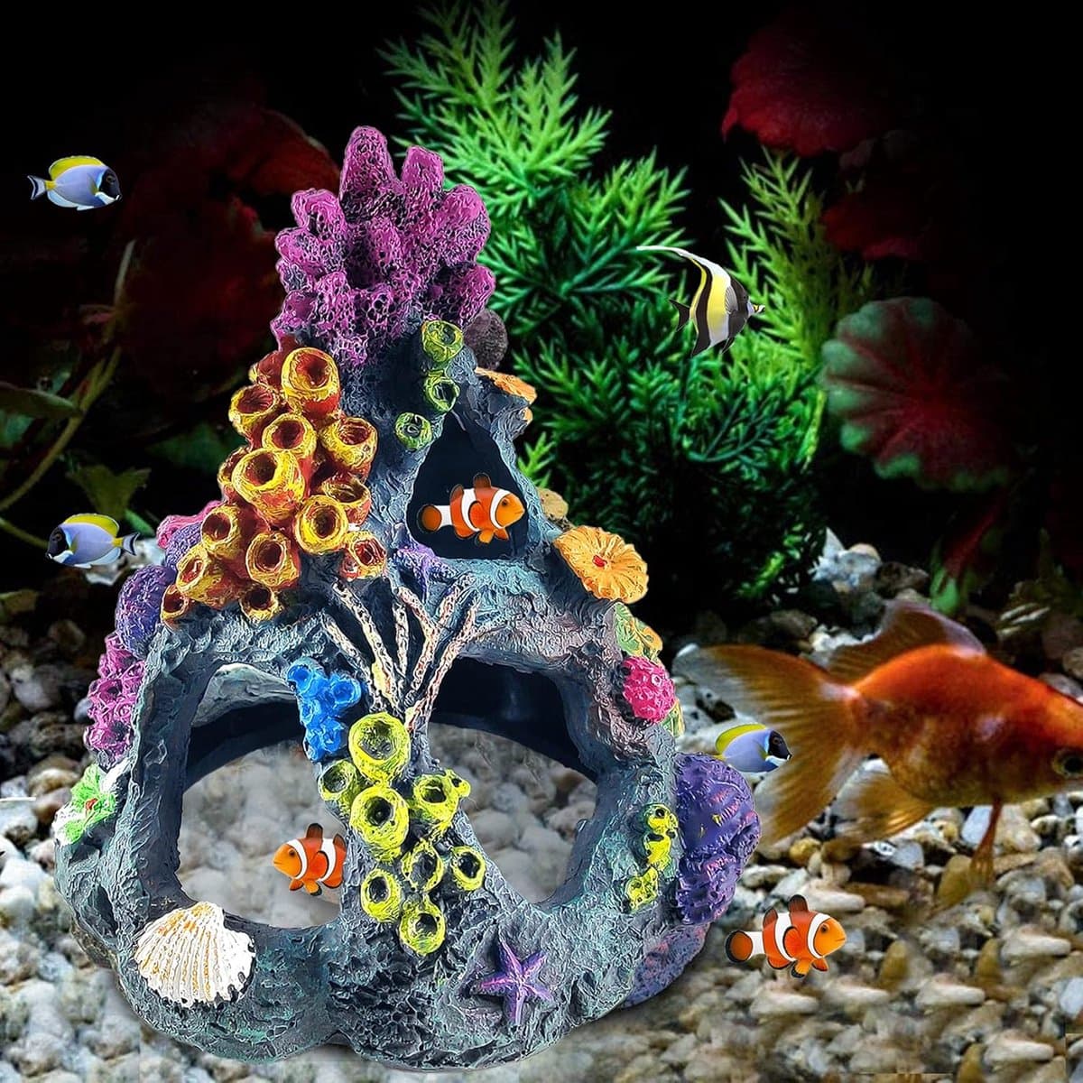 Aquarium Koraal Decoratie - Vis Huisje - Vissen Verrijking - Natuurlijke Hars - 16 x 12 x 12 cm - Kleurrijk thumbnail 4