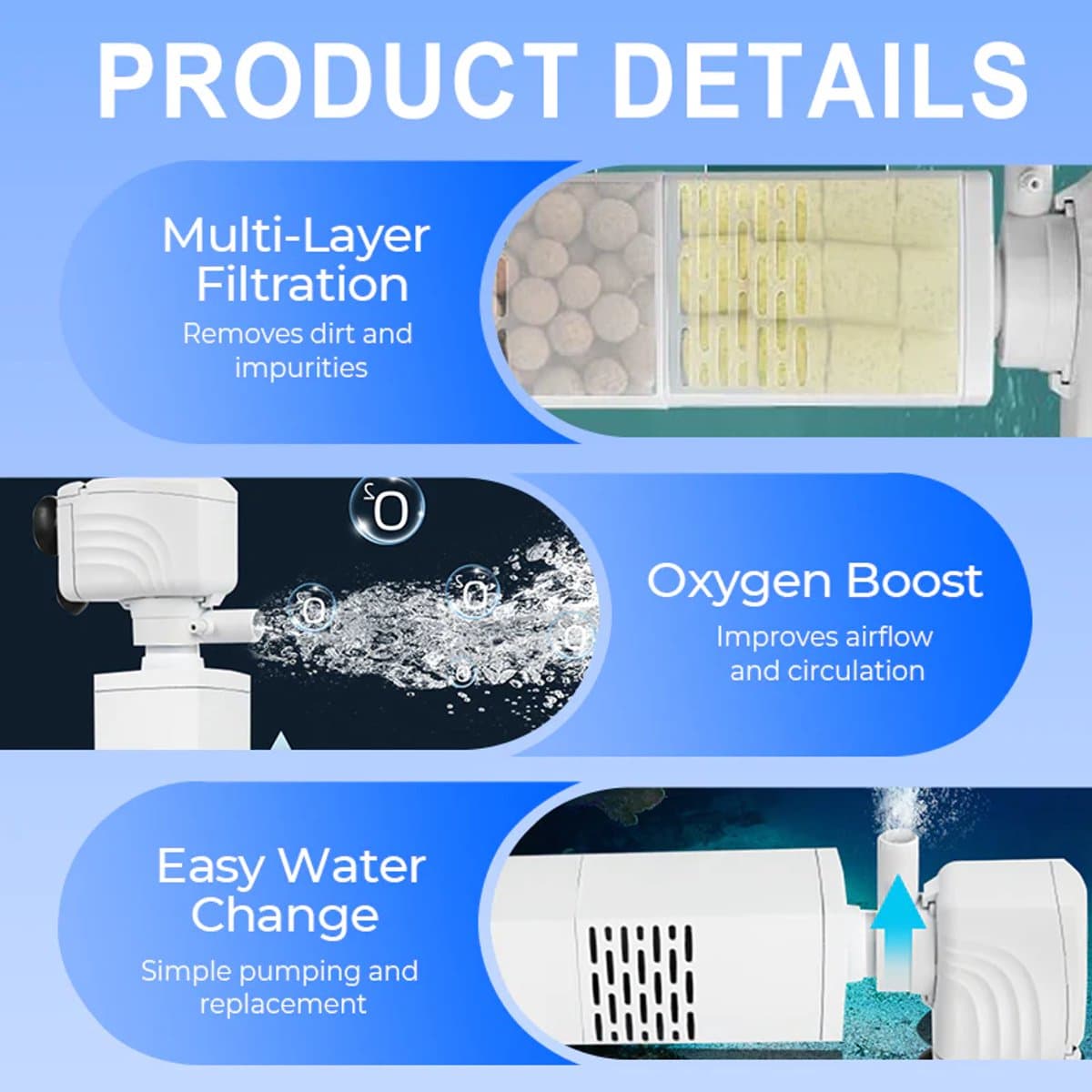Home & Marker - 3-in-1 Aquarium Filter - Stil Binnenfilter & Luchtpomp - Voor Helder Water & Optimale Zuurstof - Aquarium Pomp Geruisloos - FILTPRO thumbnail 7