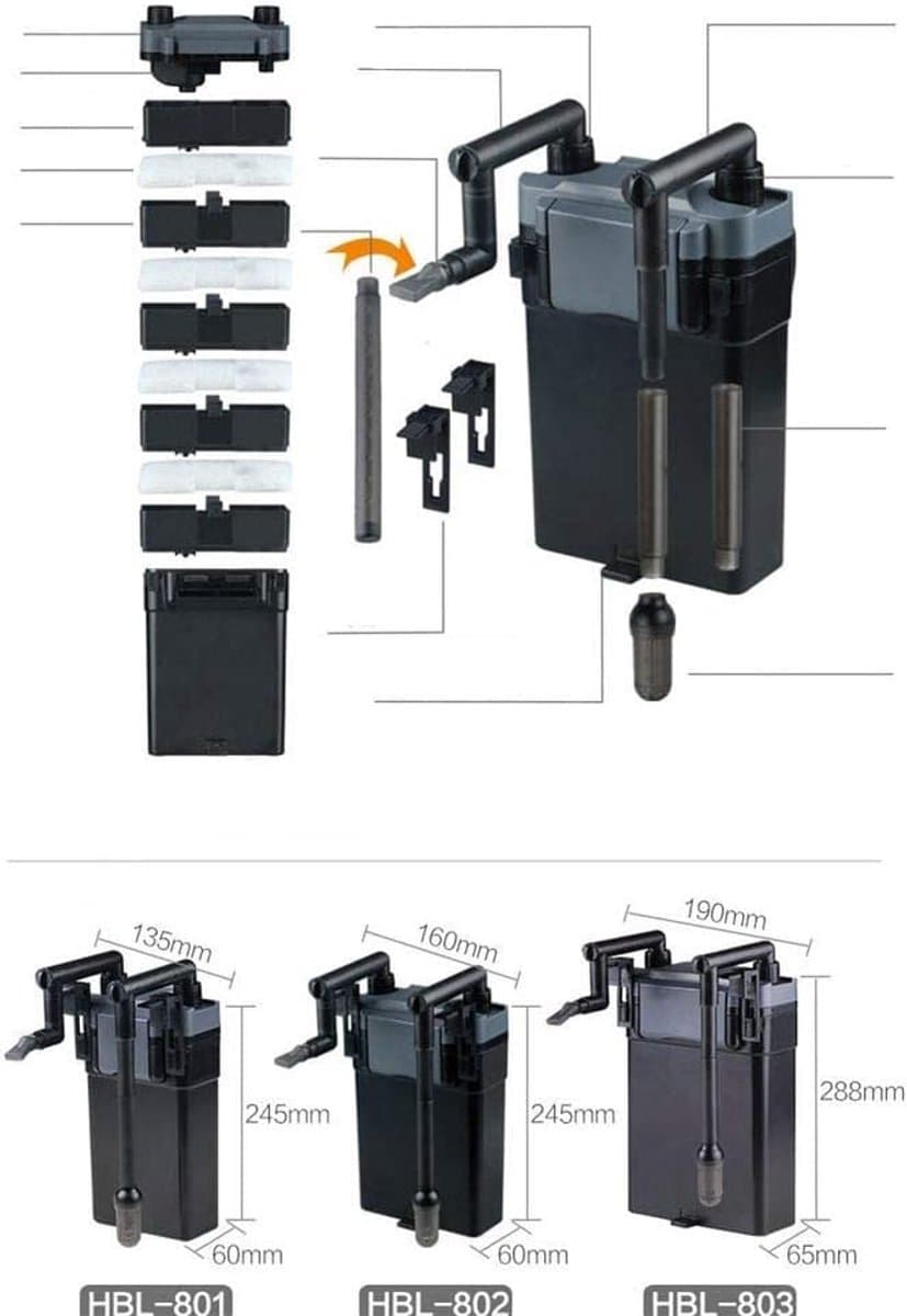 AquaOne Aquarium Hang On Filter HBL-803 I Buitenfilter voor aquaria tot 150 liter I Hoogwaardige aquariumfilter 500 l/u I Regelbare hangfilter 6 watt pomp thumbnail 4