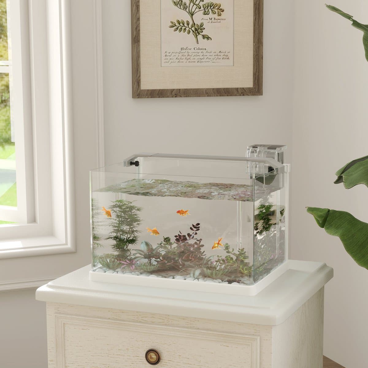 Glazen aquarium met LED-verlichting - 20 liter inhoud - filterpomp - 38 x 26 x 27 cm - wit thumbnail 10