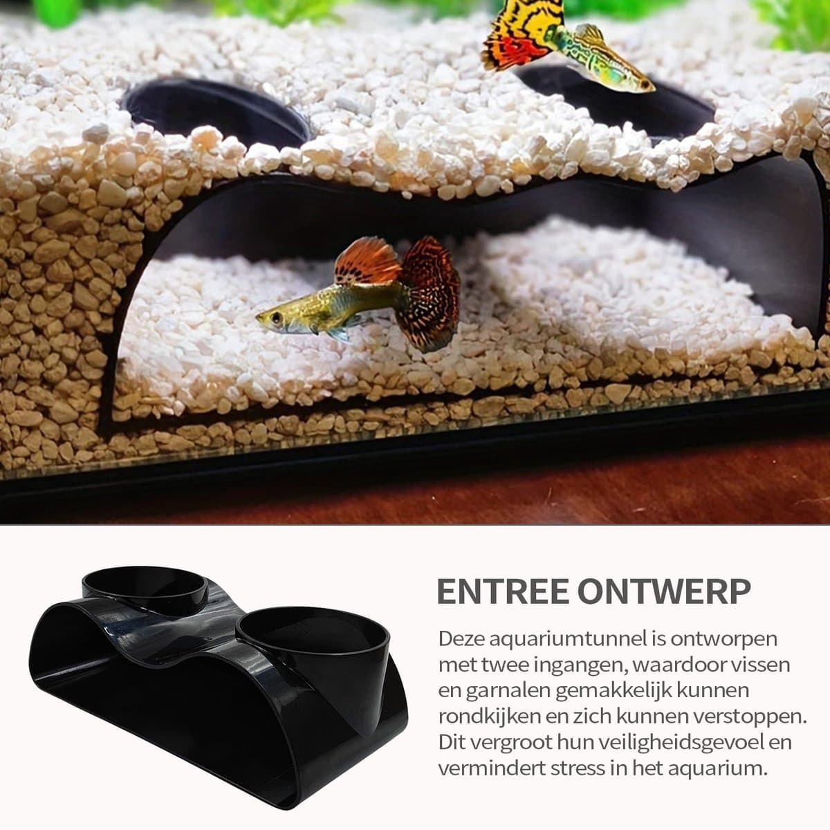 MAGICSHE Aquarium Schuilplaats Decoratie Ornamenten - Aquarium Ondergrondse Tunnel Voor Vis En Garnalen - Schuilplaats Vissen Met 2 Ingangen Zwart Dubbelhouder thumbnail 4