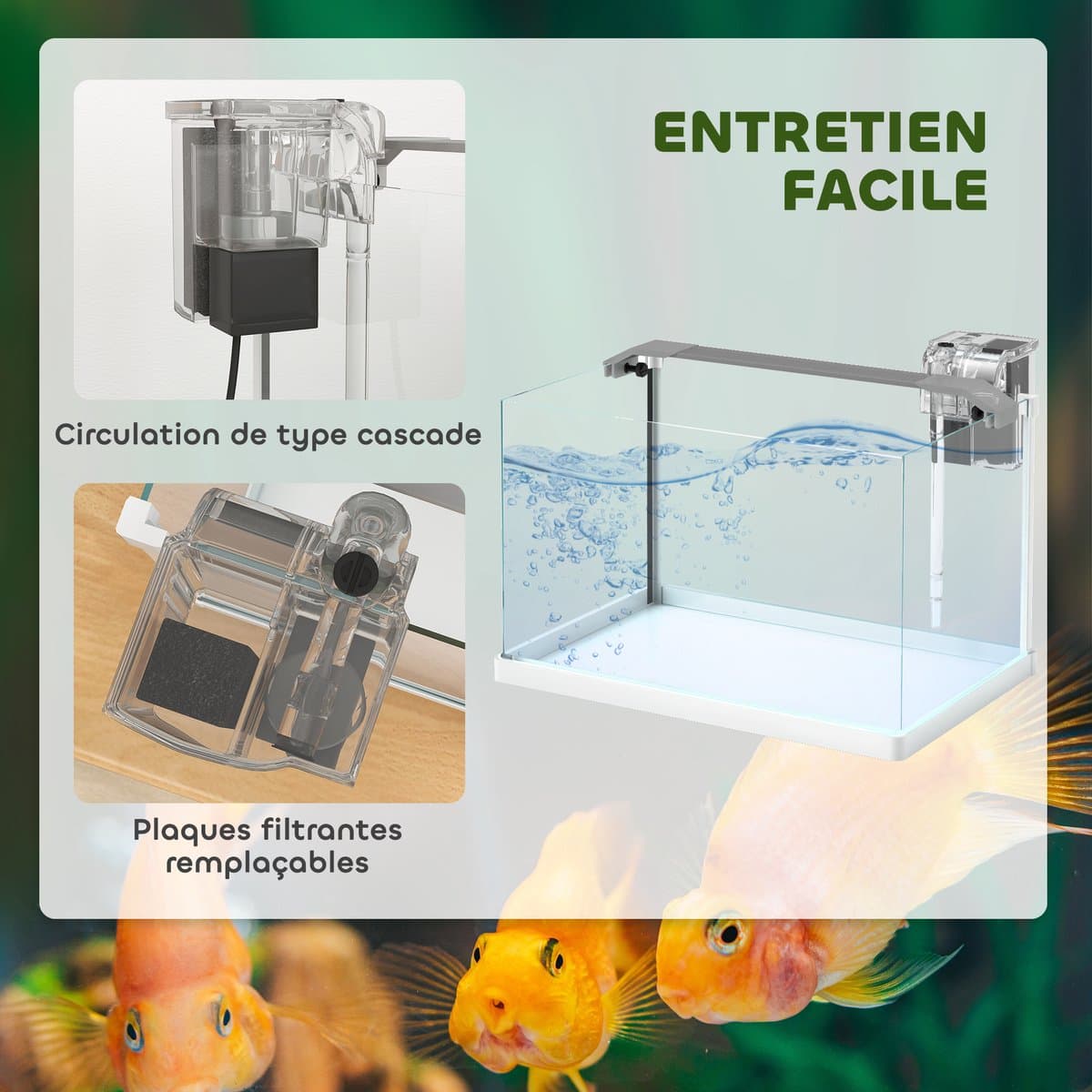Glazen aquarium met LED-verlichting - 20 liter inhoud - filterpomp - 38 x 26 x 27 cm - wit thumbnail 8