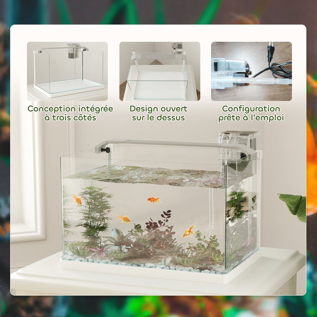 Glazen aquarium met LED-verlichting - 20 liter inhoud - filterpomp - 38 x 26 x 27 cm - wit thumbnail 12