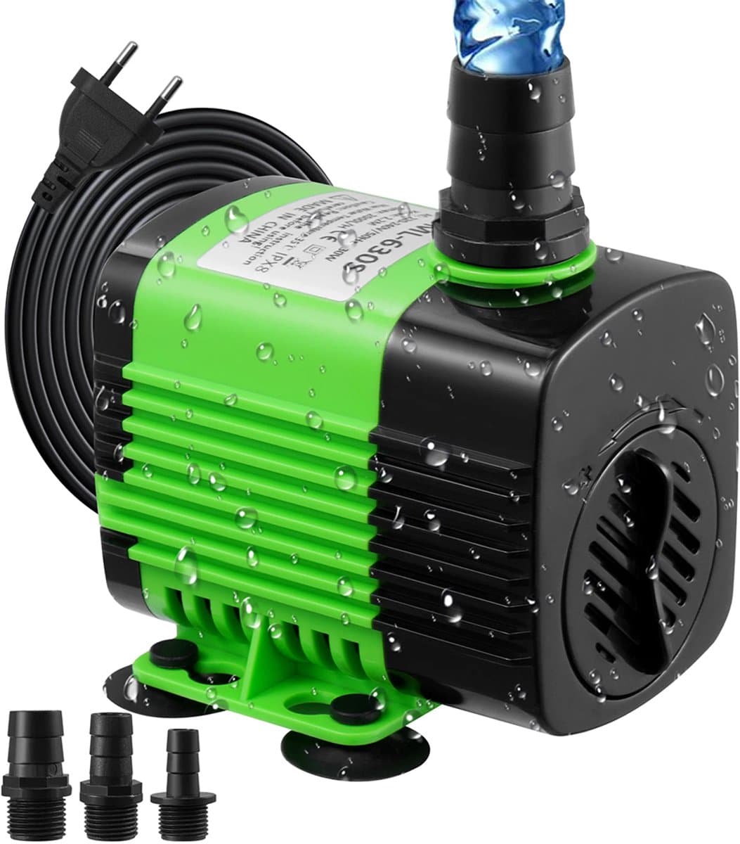 Dompelpomp - 1100 liter/uur - 20 watt - Krachtige, multifunctionele dompelpomp - geschikt voor tafelfonteinen, aquariums, watertuinen, vijvers en hydrocultuursystemen - met 3 sproeiers (13 mm, 16 mm en 19 mm) thumbnail 10