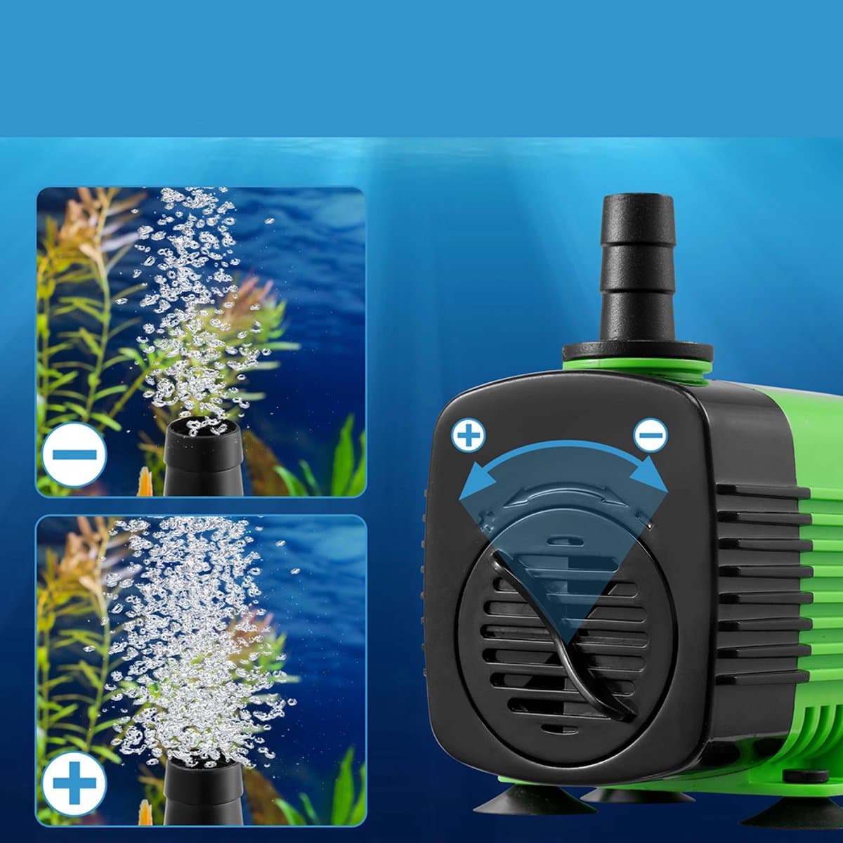 Dompelpomp - 1100 liter/uur - 20 watt - Krachtige, multifunctionele dompelpomp - geschikt voor tafelfonteinen, aquariums, watertuinen, vijvers en hydrocultuursystemen - met 3 sproeiers (13 mm, 16 mm en 19 mm) thumbnail 6