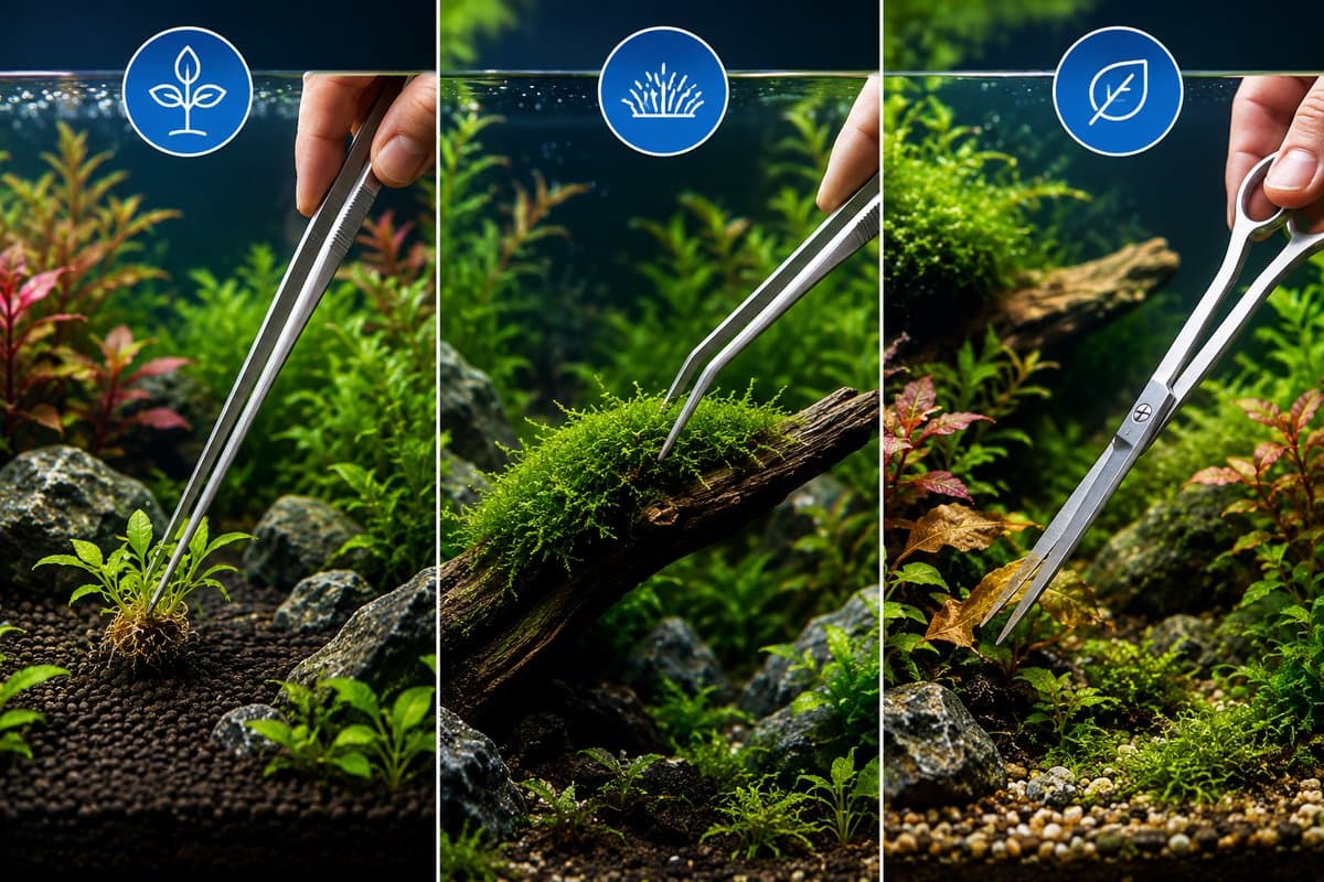 Aqua-Loui® - Aquarium Gereedschapset - 3-delig RVS - 2 Pincetten & Schaar - Voor Aquascaping en Plantenverzorging thumbnail 4