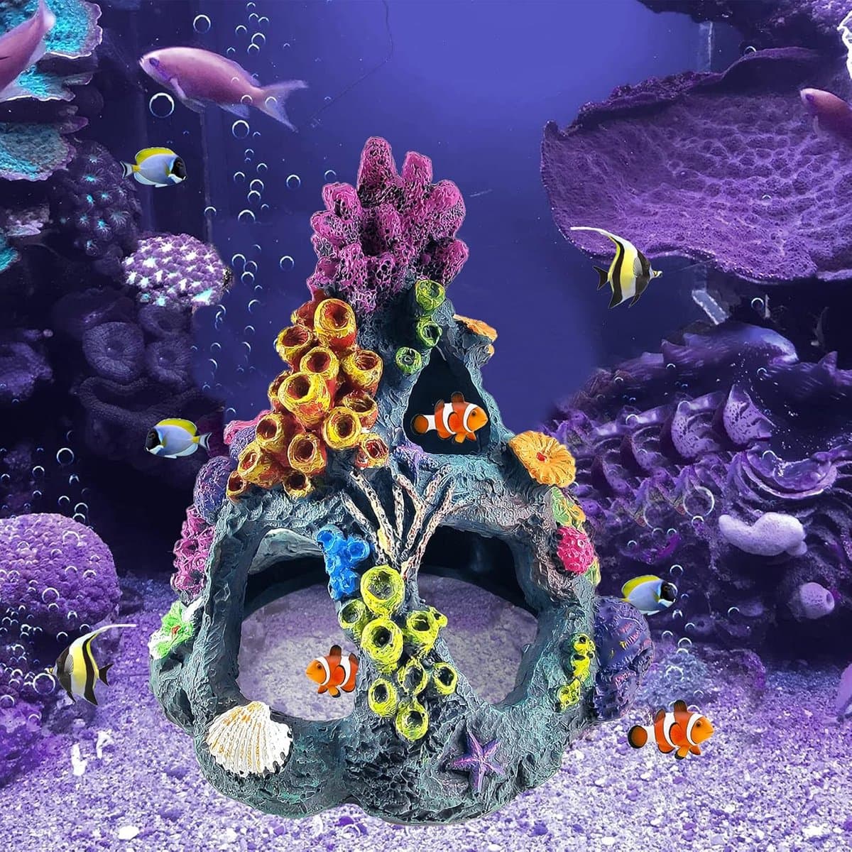 Aquarium Koraal Decoratie - Vis Huisje - Vissen Verrijking - Natuurlijke Hars - 16 x 12 x 12 cm - Kleurrijk thumbnail 11