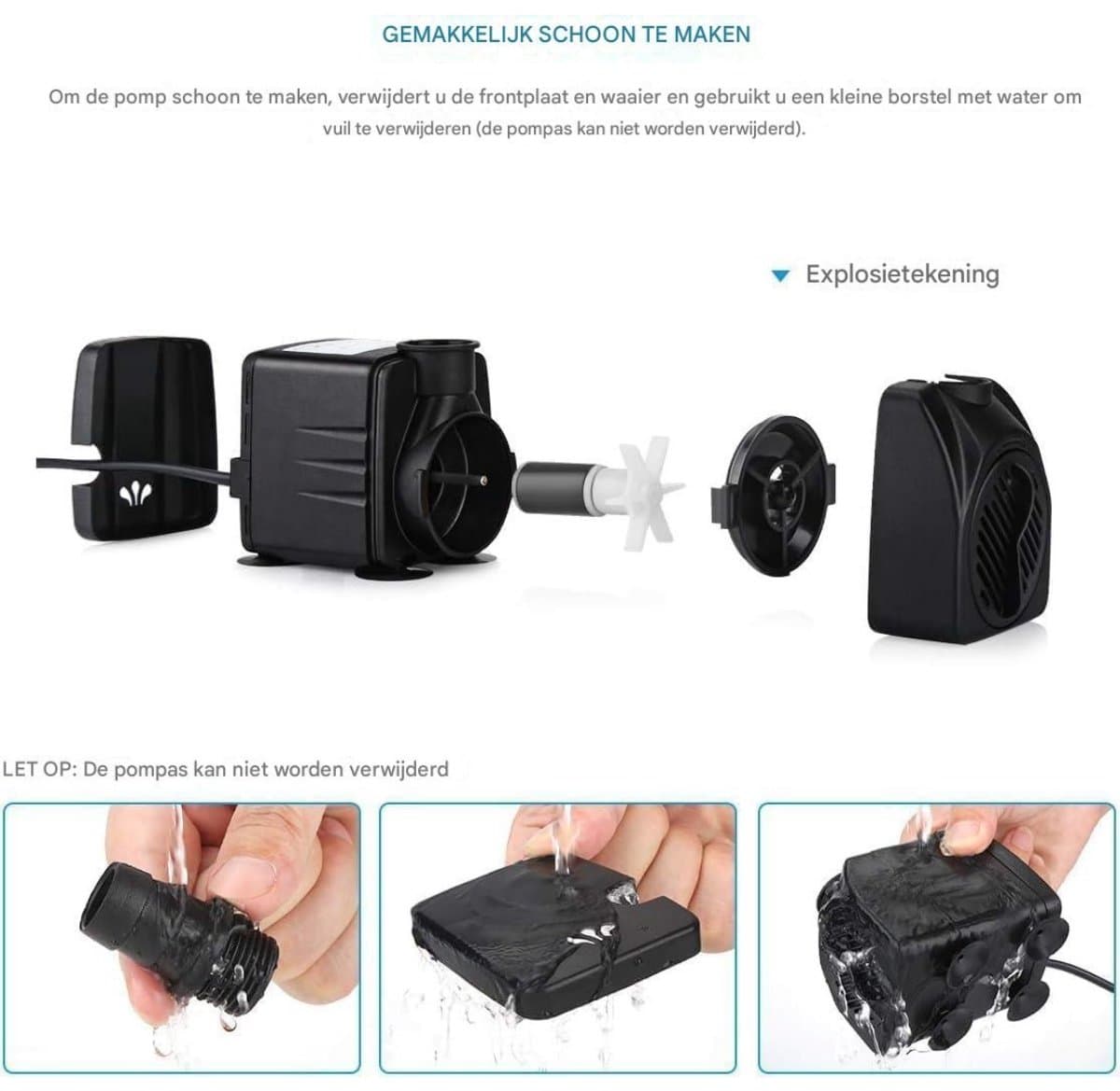 EXCITAT Waterpomp - Dompelpomp - 25W - Aquariumpomp - Wordt geleverd met vervangende koppen - Geschikt voor vijvers, aquaria, tuinen, hydrocultuur thumbnail 7