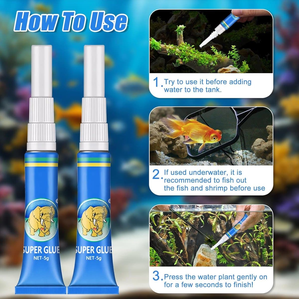 SnelShoppen - Pack van 4 Aquarium Lijm, Koraallijm, Transparante Onderwaterlijm, Waterdicht voor Planten, Mos, Aquascaping, Aquatische Planten, Koraal thumbnail 6
