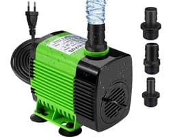 Dompelpomp - 1100 liter/uur - 20 watt - Krachtige, multifunctionele dompelpomp - geschikt voor tafelfonteinen, aquariums, watertuinen, vijvers en hydrocultuursystemen - met 3 sproeiers (13 mm, 16 mm en 19 mm)