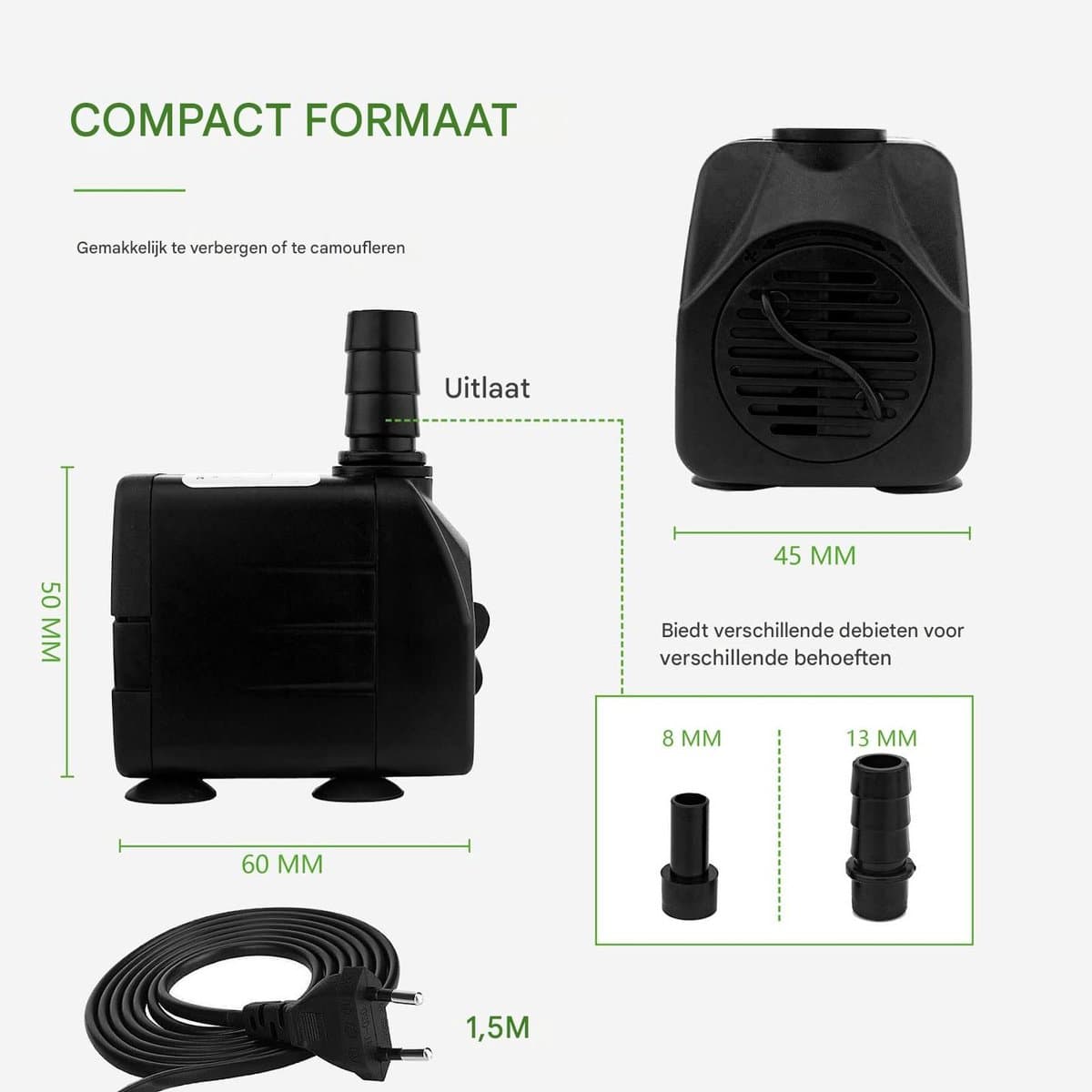Ynkkvre - Waterpomp - Mini-waterpomp - Aquariumpomp - Sproeier - 600 L/uur Met Instelbare Stroom + Ultra Stille Werking Voor Vijvers En Hydrocultuur - 1 - Aquaria, Tuin, Zwart thumbnail 4