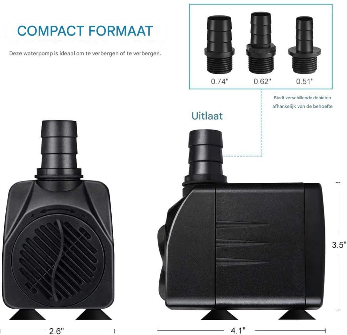 EXCITAT Waterpomp - Dompelpomp - 25W - Aquariumpomp - Wordt geleverd met vervangende koppen - Geschikt voor vijvers, aquaria, tuinen, hydrocultuur thumbnail 8