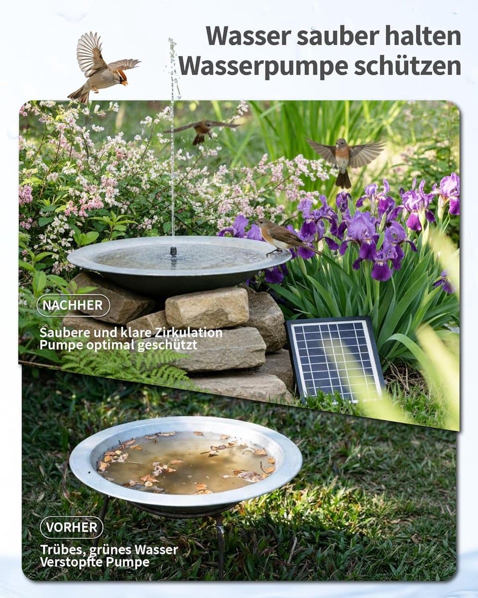 POPOSOAP Solarfontein met filter – 6,5W buitenfontein op zonne-energie, die zorgt voor een stabiele werking gedurende de dag; uitgerust met een compacte filterbox, geschikt voor kleine vijvers, vogelbadjes of aquariums. thumbnail 7