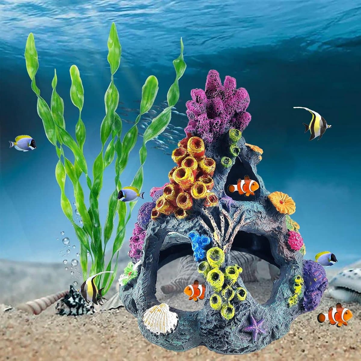 Aquarium Koraal Decoratie - Vis Huisje - Vissen Verrijking - Natuurlijke Hars - 16 x 12 x 12 cm - Kleurrijk thumbnail 10