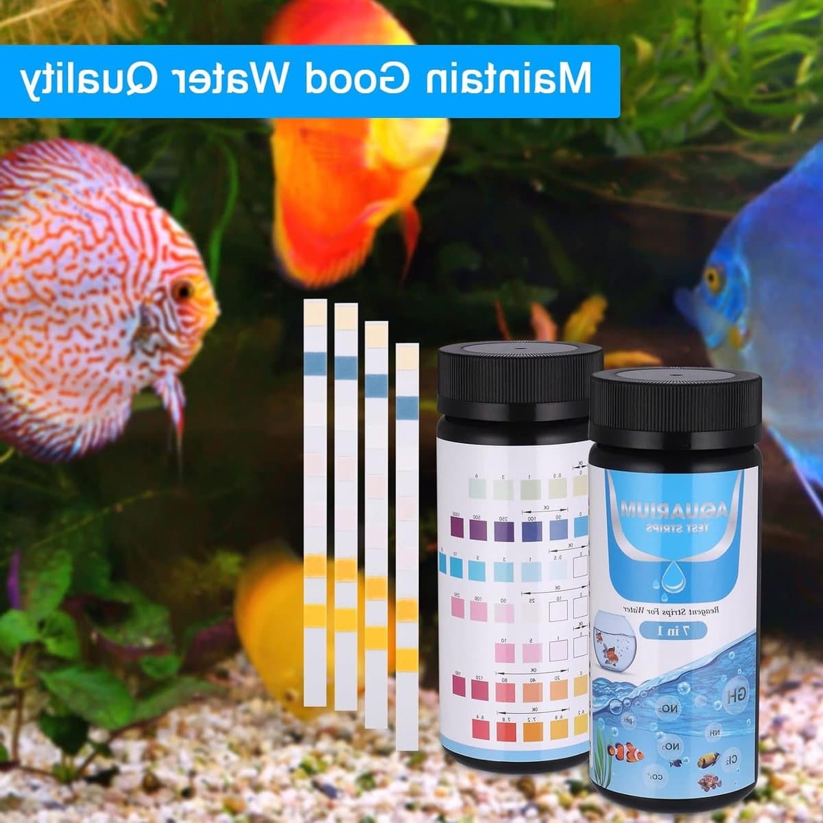 7-in-1 pH Teststrips voor Aquariums en Zwembaden - Waterkwaliteit Testset voor Ammoniak, Nitriet en Chloorwaarden thumbnail 5