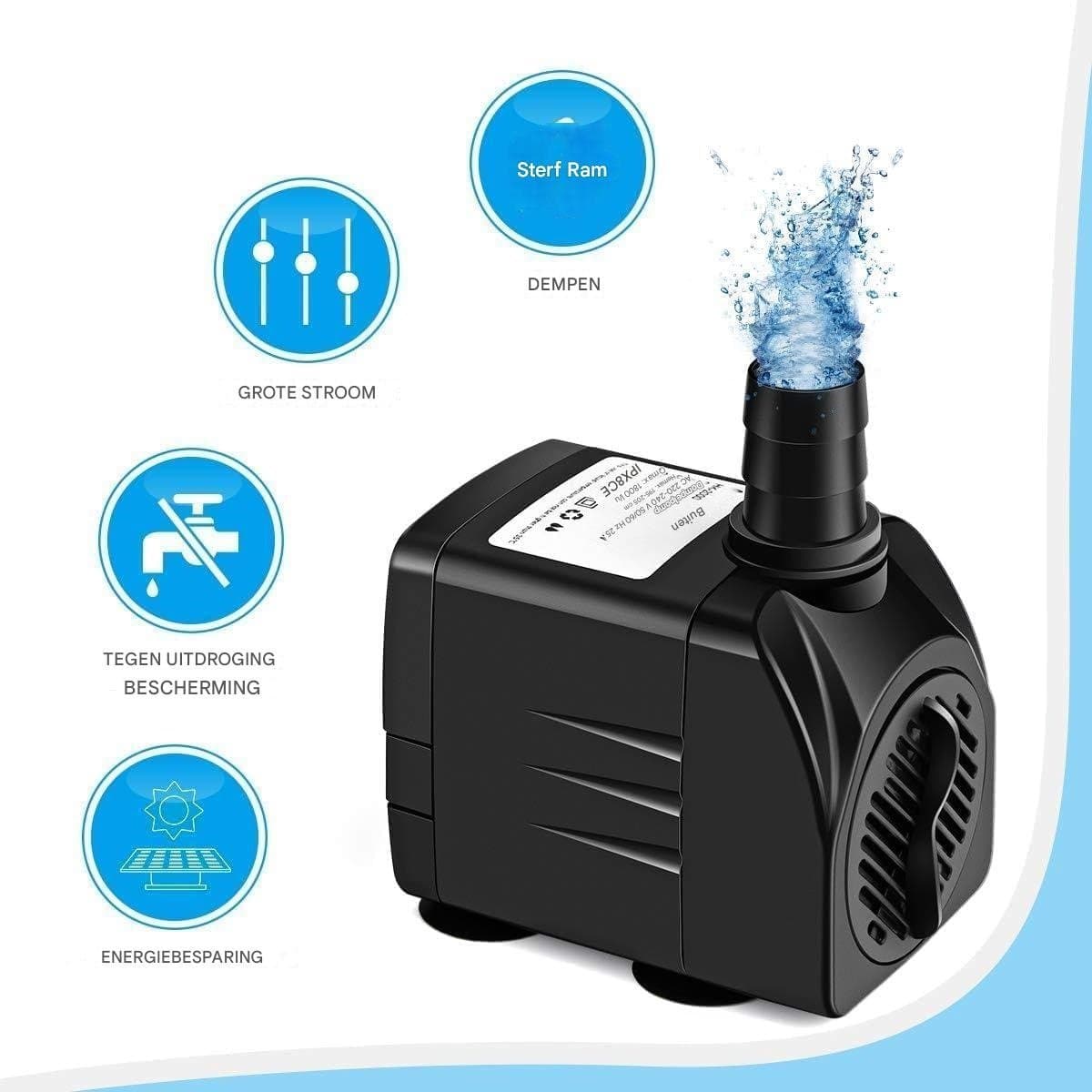 EXCITAT Waterpomp - Dompelpomp - 25W - Aquariumpomp - Wordt geleverd met vervangende koppen - Geschikt voor vijvers, aquaria, tuinen, hydrocultuur thumbnail 6