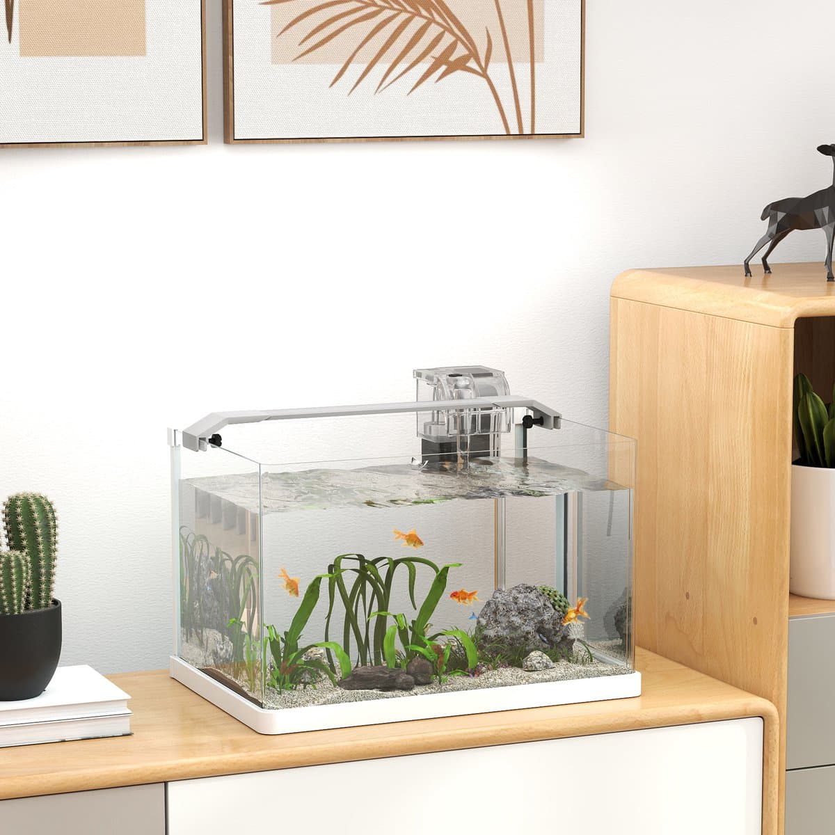 Glazen aquarium met LED-verlichting - 20 liter inhoud - filterpomp - 38 x 26 x 27 cm - wit thumbnail 11