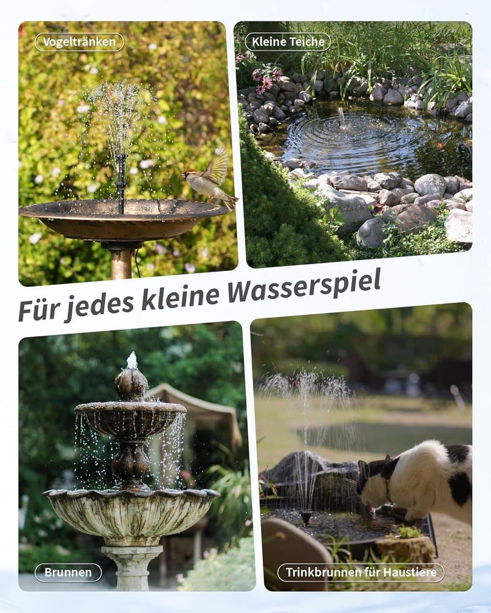 POPOSOAP Solarfontein met filter – 6,5W buitenfontein op zonne-energie, die zorgt voor een stabiele werking gedurende de dag; uitgerust met een compacte filterbox, geschikt voor kleine vijvers, vogelbadjes of aquariums. thumbnail 10