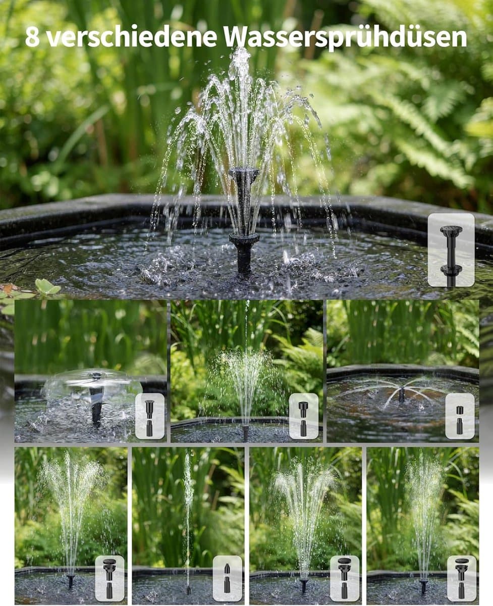 POPOSOAP Solarfontein met filter – 6,5W buitenfontein op zonne-energie, die zorgt voor een stabiele werking gedurende de dag; uitgerust met een compacte filterbox, geschikt voor kleine vijvers, vogelbadjes of aquariums. thumbnail 12