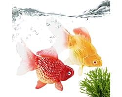 2 Stuks Drijvende Kunstmatige Goudvissen - Aquarium decoratie - Natuurlijke Bewegende Nepvissen Voor Aquarium - Kunstmatige vis - kleurrijke en realistische - Realistische hars ornamenten voor vistank landschapsarchitectuur - voor Aquaria - Geel,Rood